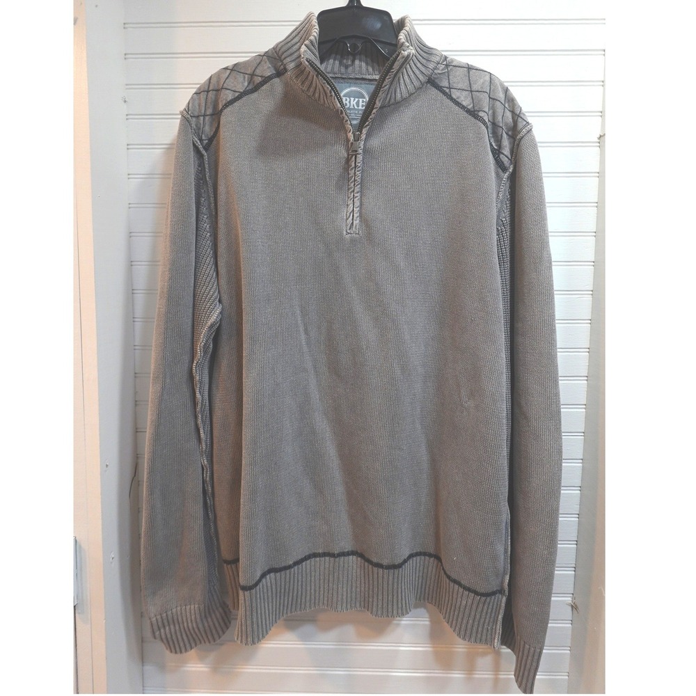 BKE Quarter Zip Sweater Men's XL Buckle Gray Cotton Ribbed Knit Grandpa-core